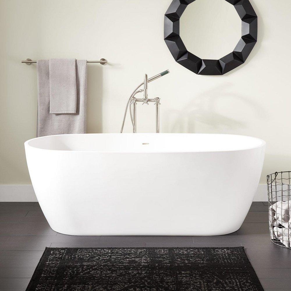 Signature Hardware 66 x 32 in. Freestanding Solid Surface Soaker Bathtub  with Center Drain in White | Ferguson