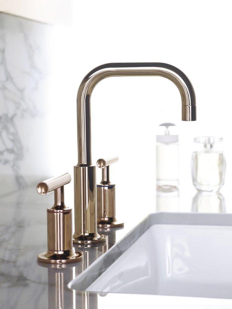 KOHLER Vibrant&reg; Rose Gold Two Handle Widespread Bathroom Sink Faucet with Metal Pop-Up Drain Assembly 