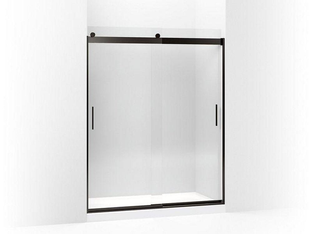 KOHLER Anodized Dark Bronze 74 x 60-1/4 x 59-5/8 in. Frameless Sliding Shower Door with Crystal Clear Glass 