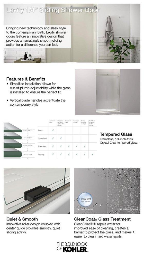 KOHLER Anodized Dark Bronze 74 x 60-1/4 x 59-5/8 in. Frameless Sliding Shower Door with Crystal Clear Glass 