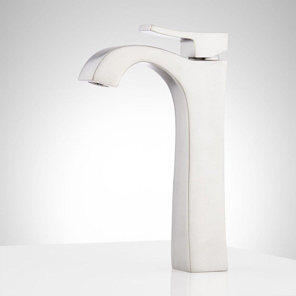 Signature Hardware Brushed Nickel Single Handle Monoblock Bathroom Sink Faucet 