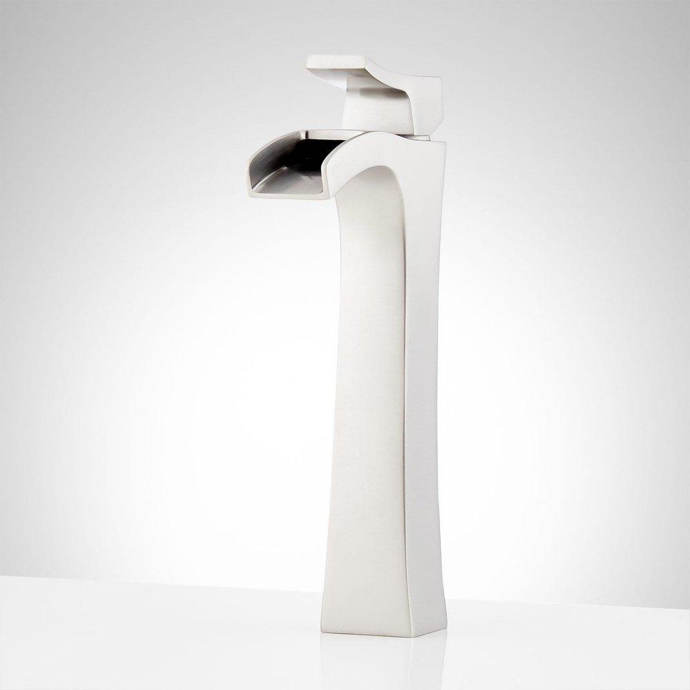 Signature Hardware Brushed Nickel Single Handle Monoblock Bathroom Sink Faucet 