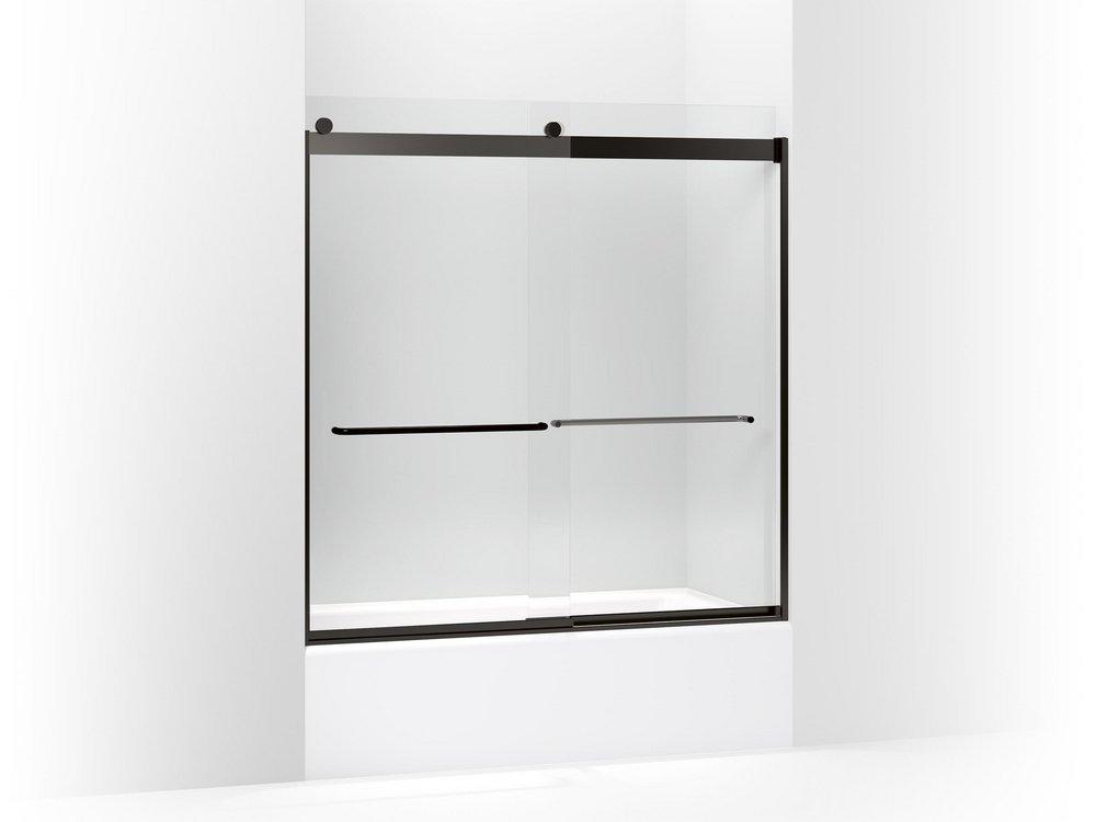 KOHLER Anodized Dark Bronze 59-5/8 x 62 in. Sliding Crystal Clear Glass Bath Door 