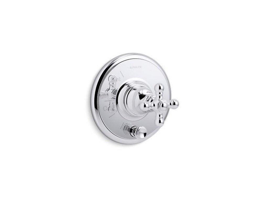 KOHLER Polished Chrome Tub and Shower Pressure Balancing Valve Trim with Metal Single Cross Handle and Diverter 