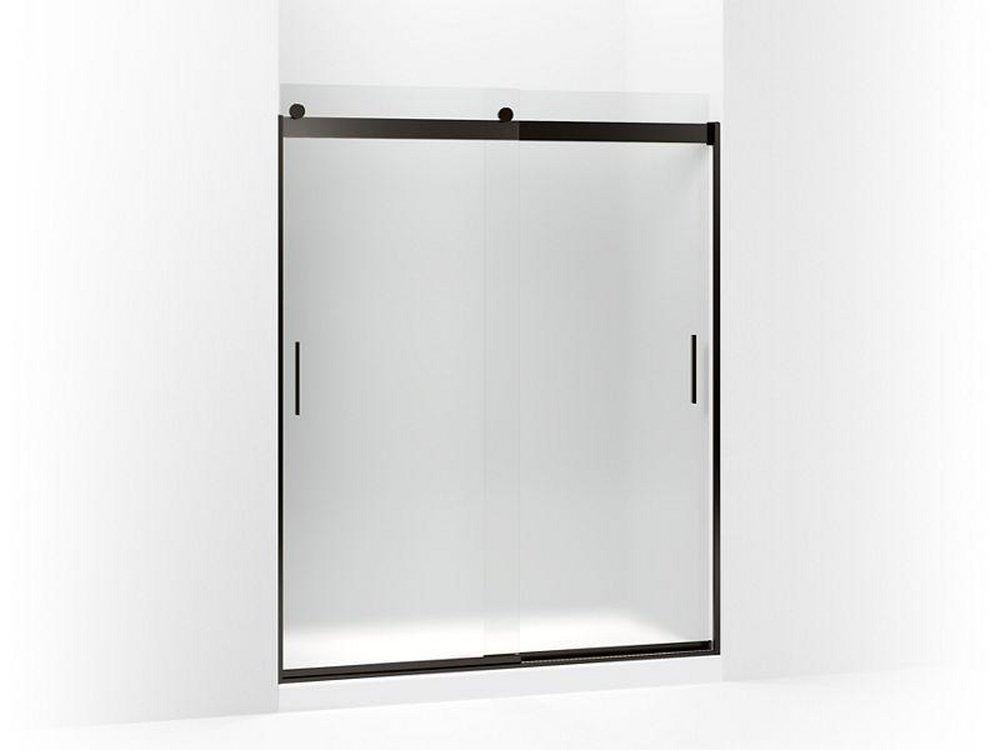 KOHLER Anodized Dark Bronze 74 x 60-1/4 x 59-5/8 in. Frameless Sliding Shower Door with Frosted Glass and Blade Handle 