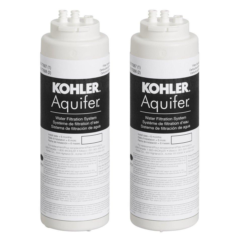 KOHLER White High Impact Plastic Replacement Filter Cartridge 2-Pack for K-77685 Aquifer Water Filtration System 