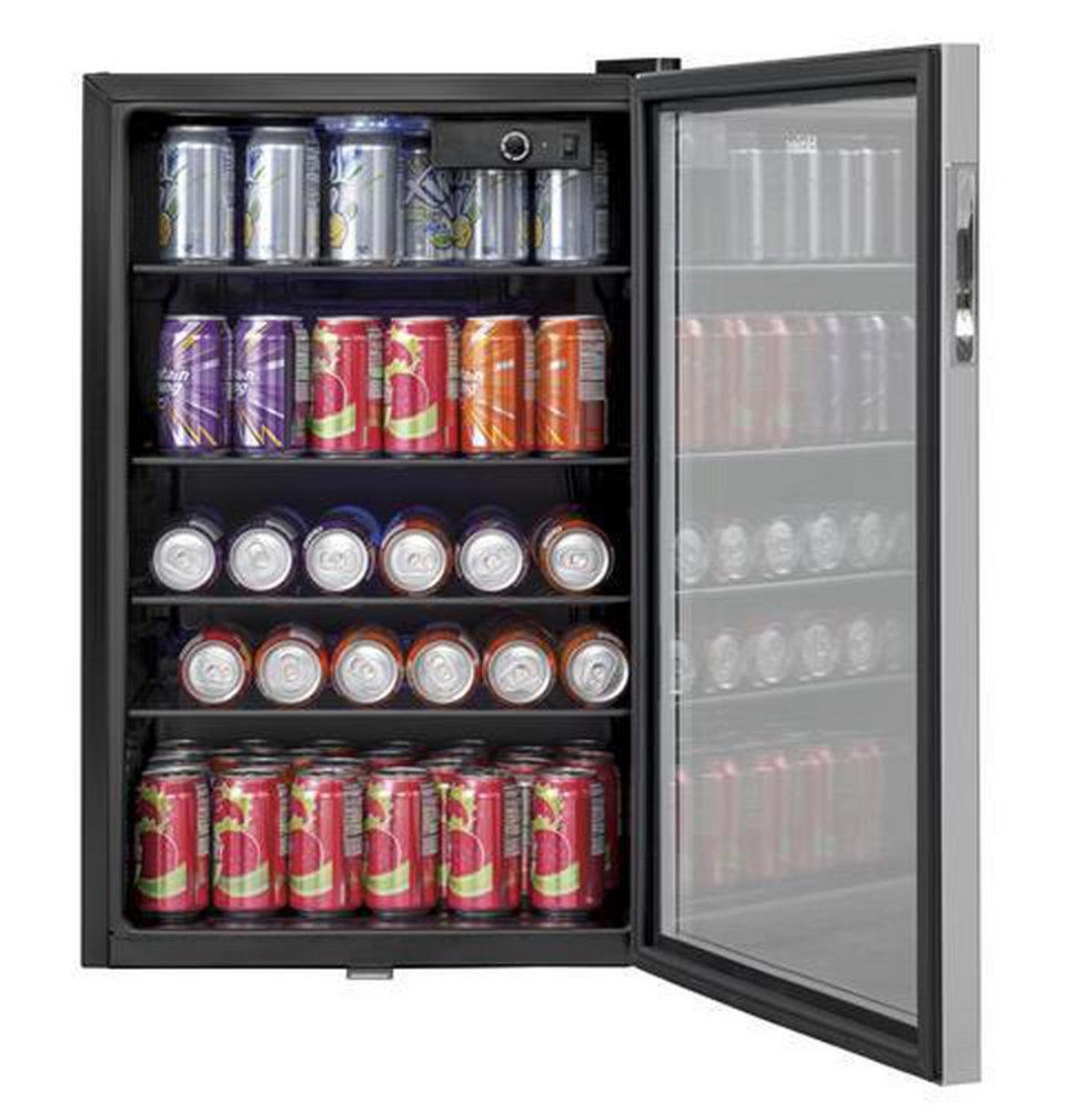 GE&reg; Black/Stainless Steel 20-1/2 in. 150 Cans Beverage Center 
