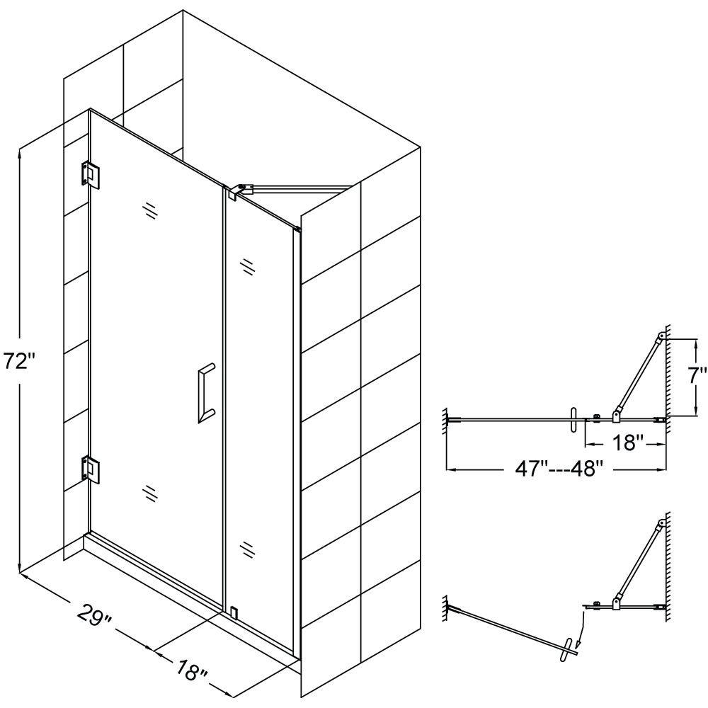 DreamLine Brushed Nickel 48 x 72 in. Hinged Clear Glass Shower Door 