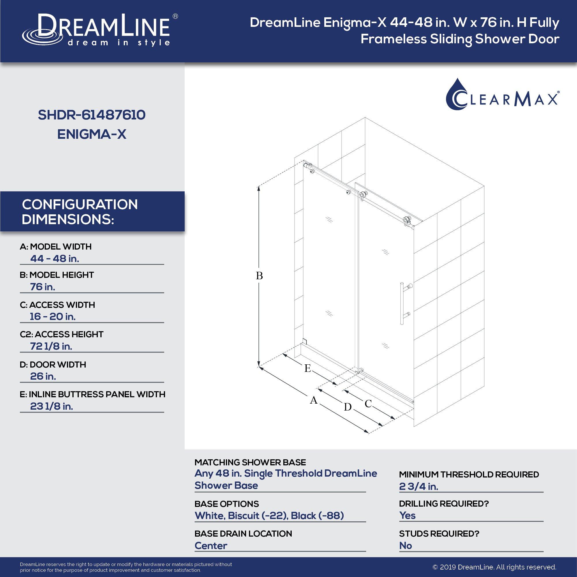 DreamLine Tuxedo 76 in. Frameless Sliding Shower Door 