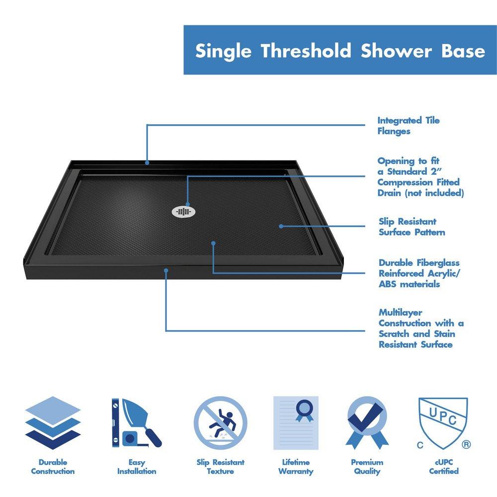 DreamLine Black 42 x 32 in. Rectangle Single Threshold Shower Base with Center Drain in Black 