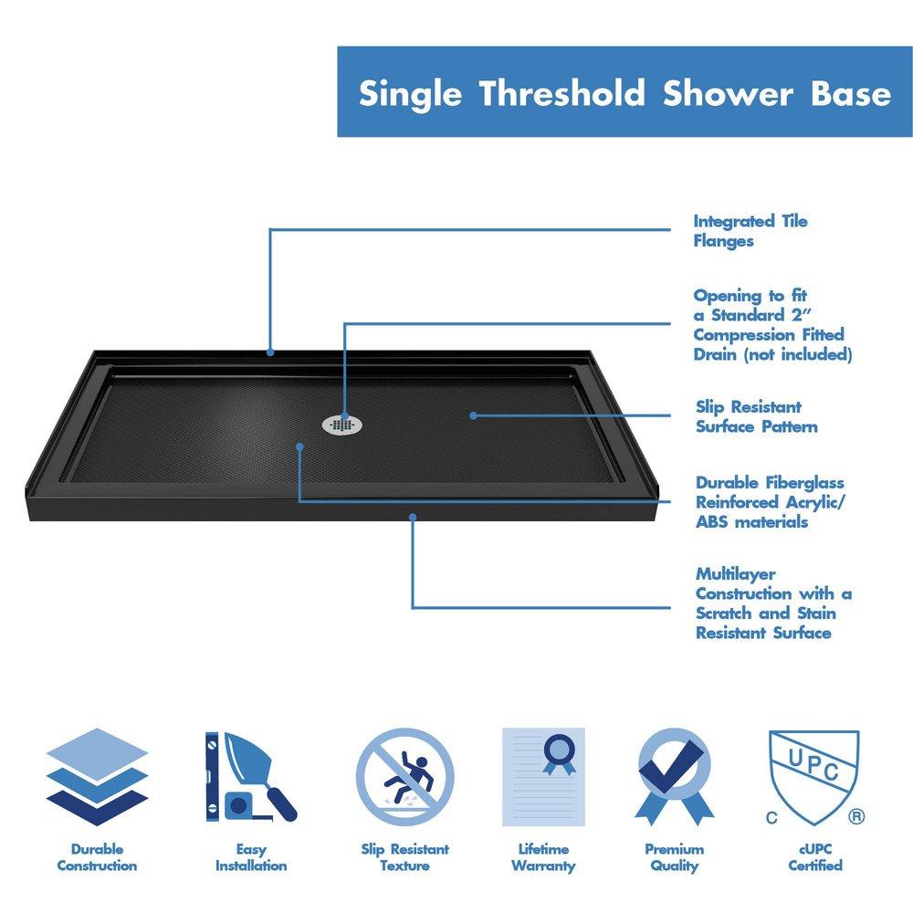 DreamLine Black 60 x 30 in. Rectangle Single Threshold Shower Base with Center Drain 