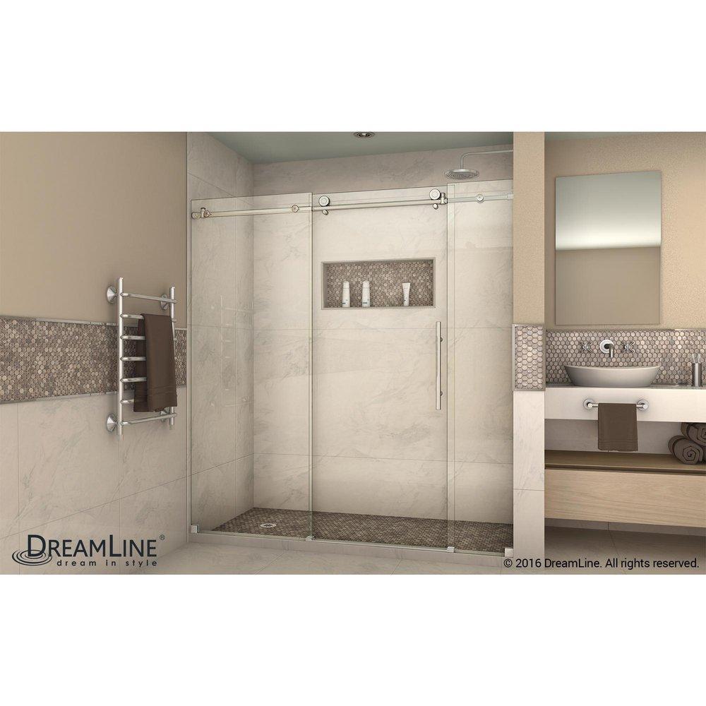 DreamLine Polished Stainless Steel 72 x 76 in. Sliding Clear Glass Shower Door 