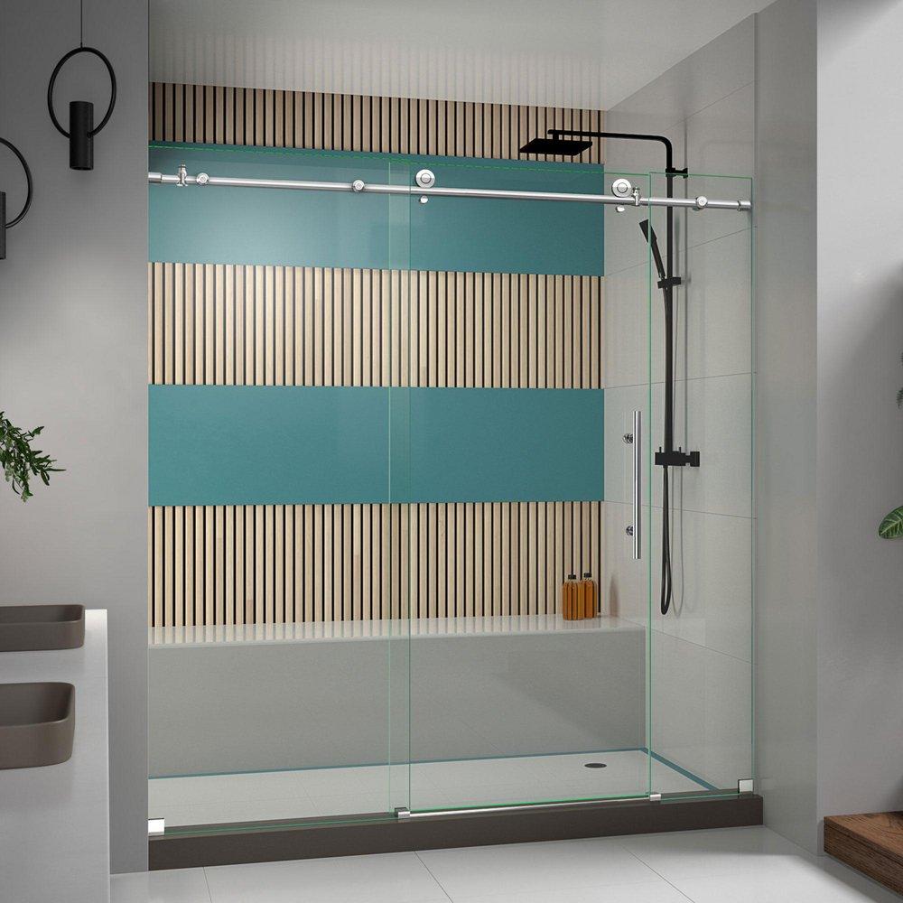 DreamLine Polished Stainless Steel 72 x 76 in. Sliding Clear Glass Shower Door 