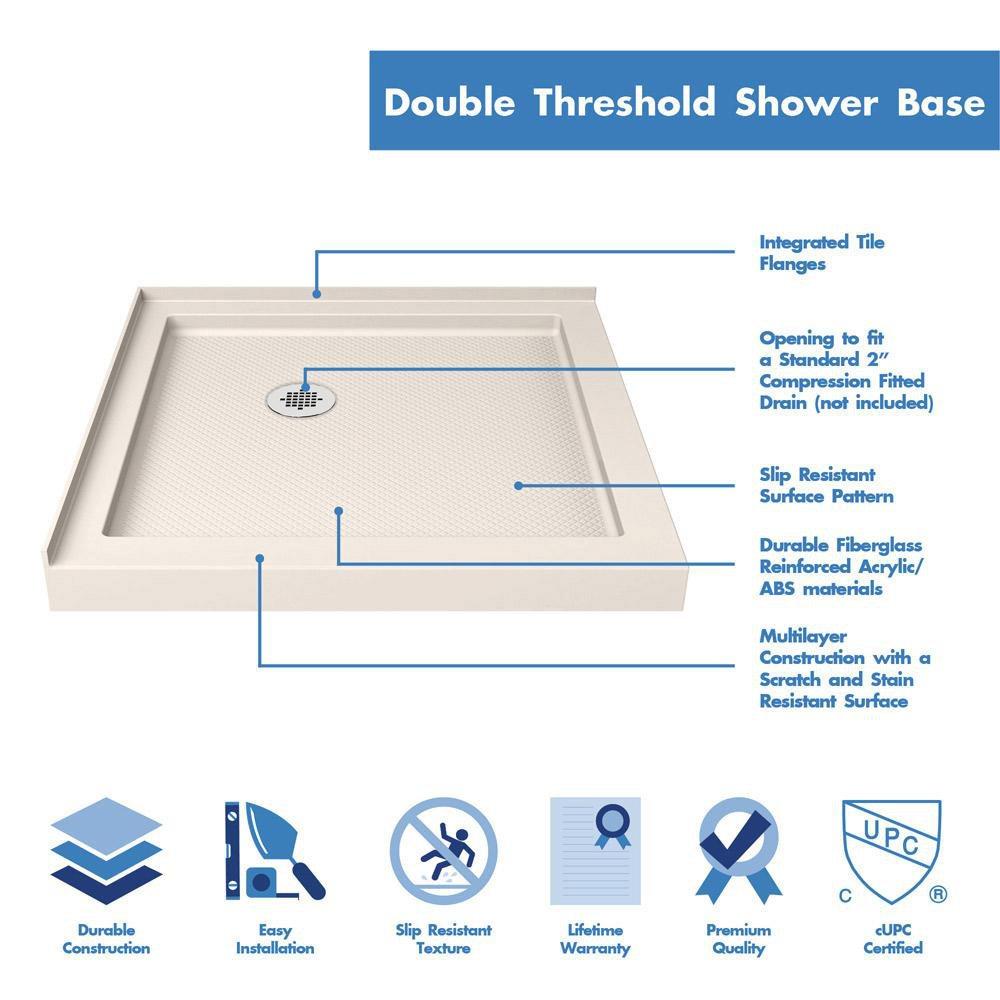 DreamLine Biscuit 32 x 32 in. Double Threshold Shower Base with Corner Drain 