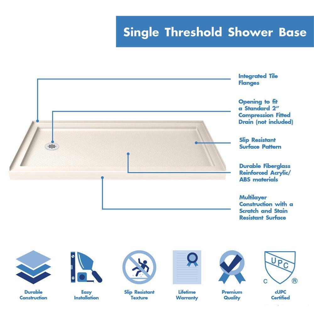DreamLine Biscuit 60 x 36 in. Rectangle Single Threshold Shower Base with Left Hand Drain 
