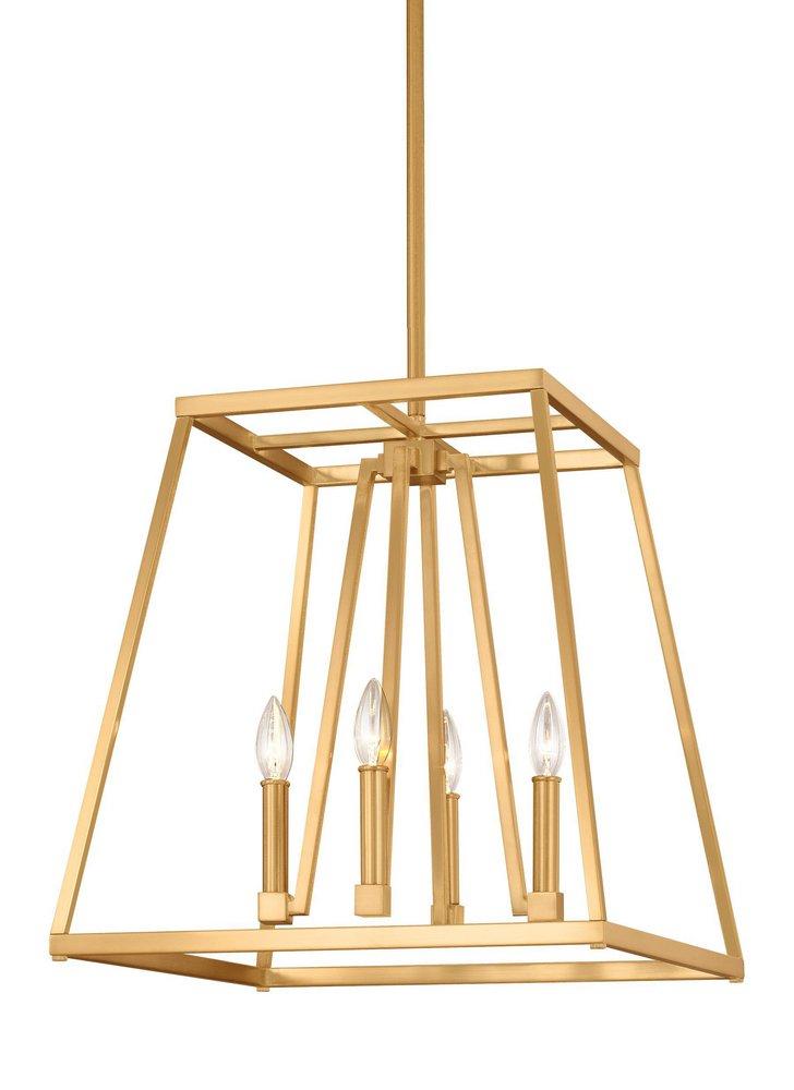 Visual Comfort & Co. Studio Gilded Satin Brass 60W 4-Light Candelabra E-12 Incandescent Chandelier 