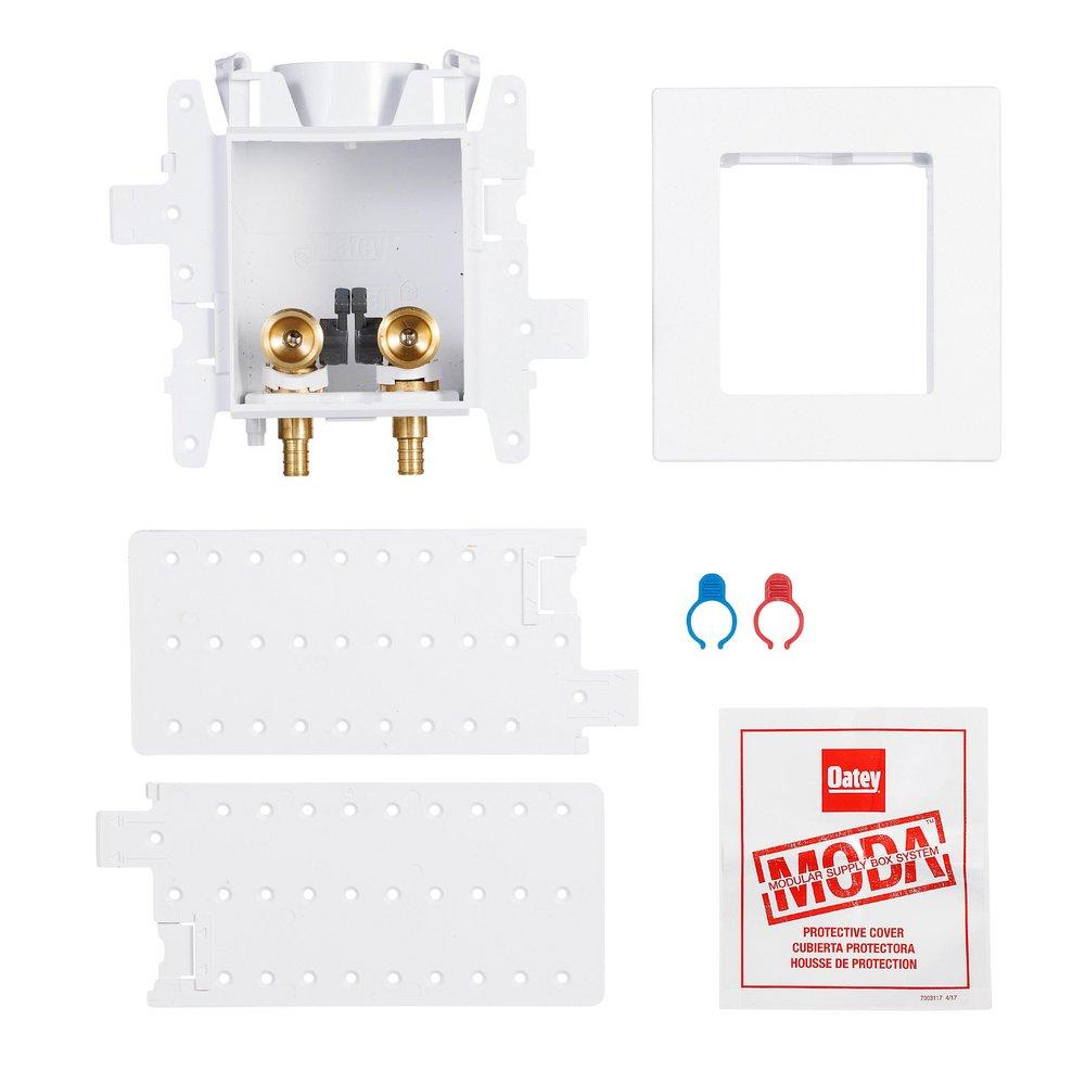 Oatey&reg; White Brass and PVC Washing Machine Outlet Box No-Hammer Standard Pack with PEX Connection 