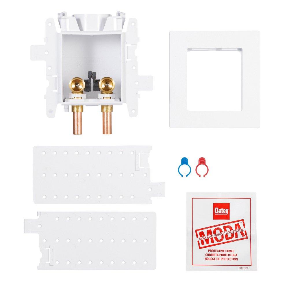 Oatey&reg; White Brass and PVC Washing Machine Outlet Box No-Hammer Standard Pack with PEX Connection 