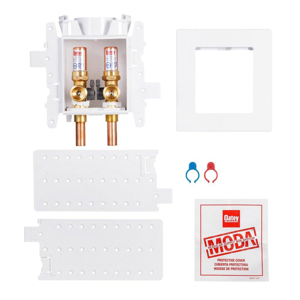 Oatey&reg; White PEX Brass PVC Washing Machine Outlet Box Hammer Standard Pack 