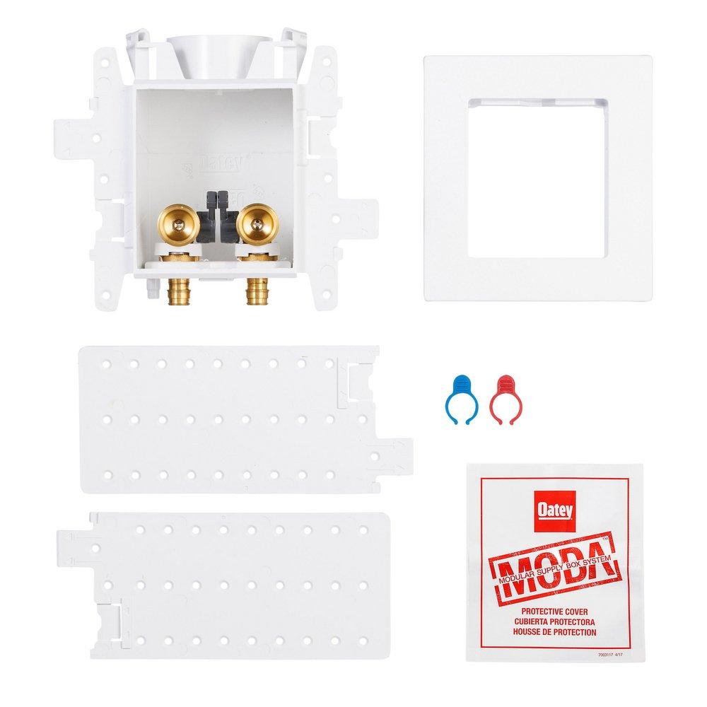 Oatey&reg; White Brass and PVC Washing Machine Outlet Box No-Hammer Standard Pack with PEX Connection 