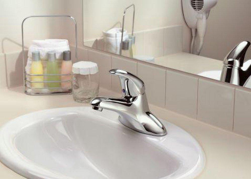 Moen Brushed Nickel 1.2 gpm 2 Hole Deck Mount Lavatory Faucet with Single Lever Handle 