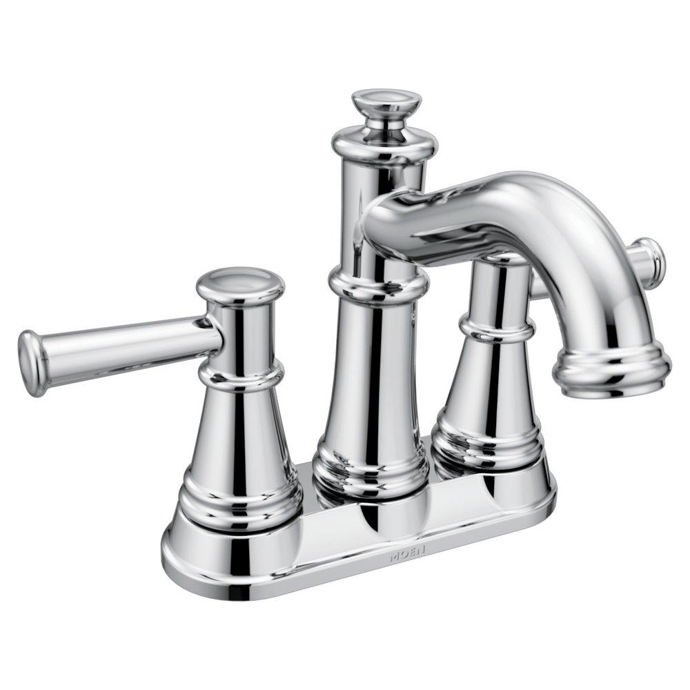 Moen Chrome Two Handle Centerset Bathroom Sink Faucet with Metal Pop-Up Drain Assembly 