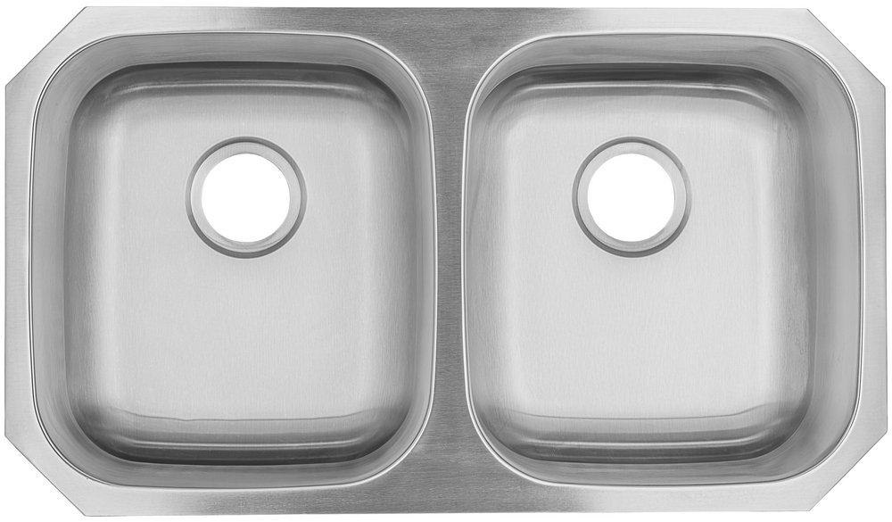 PROFLO&reg; Stainless Steel 32-5/16 x 18-1/2 x Stainless Steel Double Bowl Undermount Kitchen Sink 