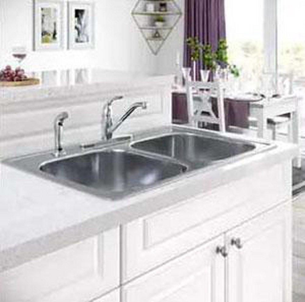 PROFLO&reg; Stainless Steel 33 x 22 in. Stainless Steel Double Bowl Drop-in Kitchen Sink with Sound Dampening 