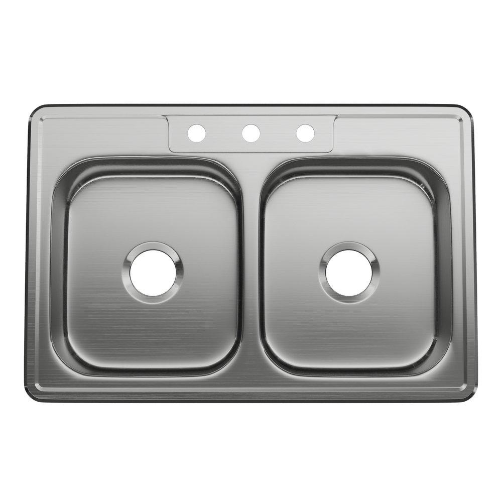 PROFLO&reg; Stainless Steel 33 x 22 in. Stainless Steel Double Bowl Drop-in Kitchen Sink 