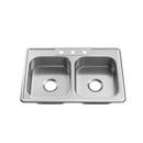 PROFLO&reg; Stainless Steel 32-15/16 x 21-15/16 in. 3-Hole Double Bowl Drop-in Kitchen Sink 