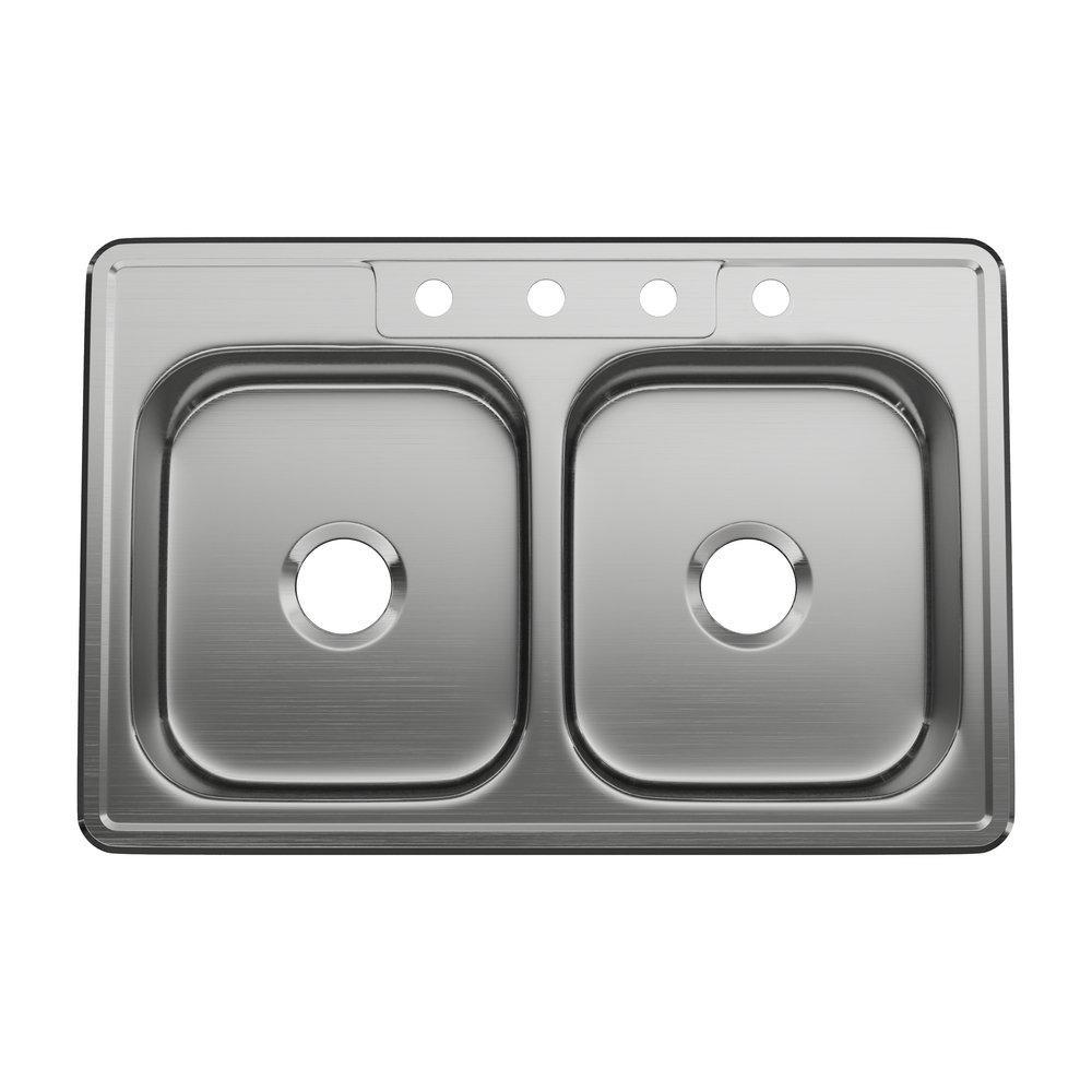 PROFLO® Stainless Steel 33 x 22 in. Stainless Steel Double Bowl Drop-in Kitchen Sink with Sound Dampening 