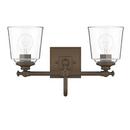 17-3/8 in. 100W 2-Light Medium E-26 Bath Light with Clear Glass in Plated Oxidized Bronze