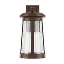 9-3/4 in. 12W 1-Light Tall Integrated LED Outdoor Wall Sconce with Seedy Glass Shade in Chocolate Bronze