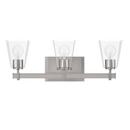 22-3/8 in. 100W 3-Light Medium E-26 Bath Light with Clear and Tapered Glass in Brushed Nickel