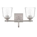 17-3/8 in. 100W 2-Light Medium E-26 Bath Light with Clear Glass in Brushed Nickel