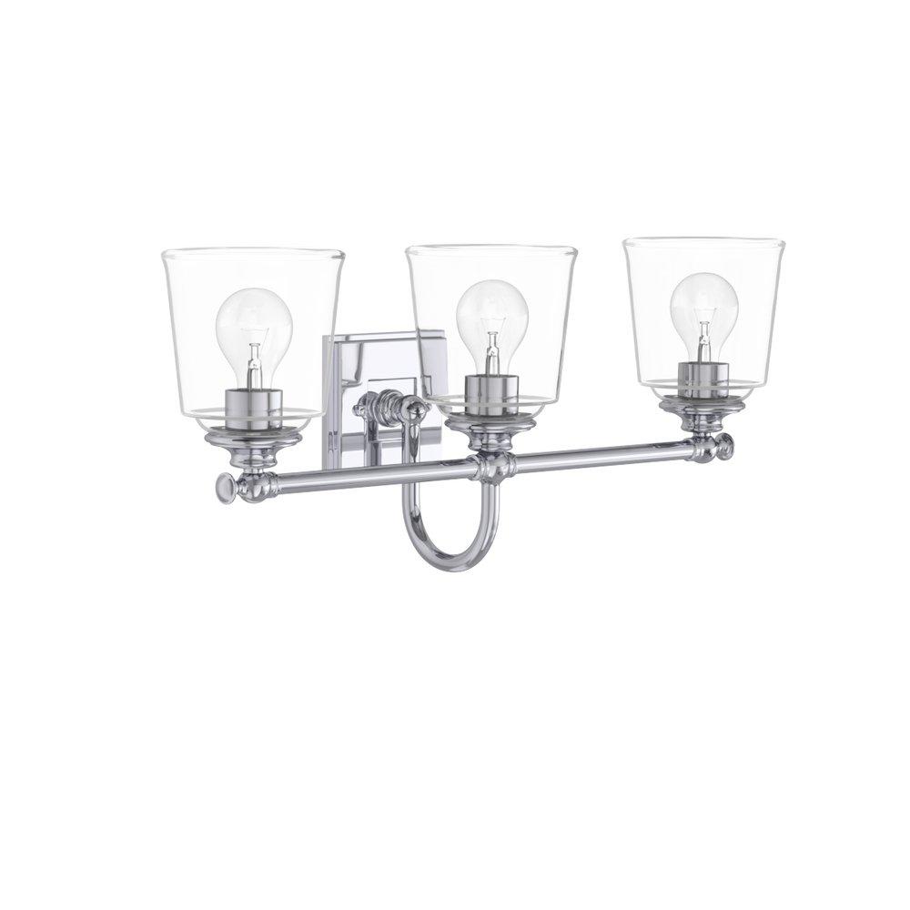 Signature Hardware Polished Chrome 25-1/4 in. 100W 3-Light Medium E-26 Bath Light with Clear Glass 