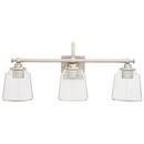 25-1/4 in. 100W 3-Light Medium E-26 Bath Light with Clear Glass in Polished Nickel