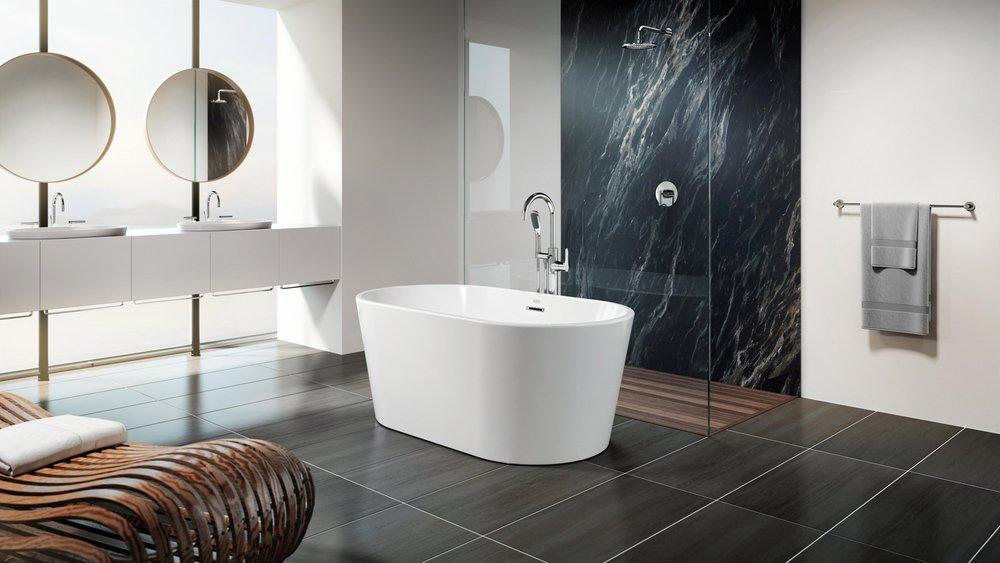 JACUZZI® White 59 x 31-1/2 in. Freestanding Bathtub with Center Drain 