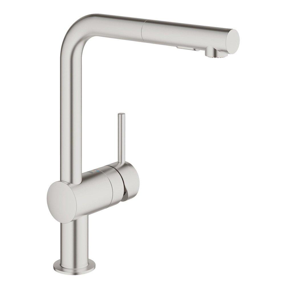 GROHE StarLight&reg; SuperSteel Single Handle Pull Out Kitchen Faucet 