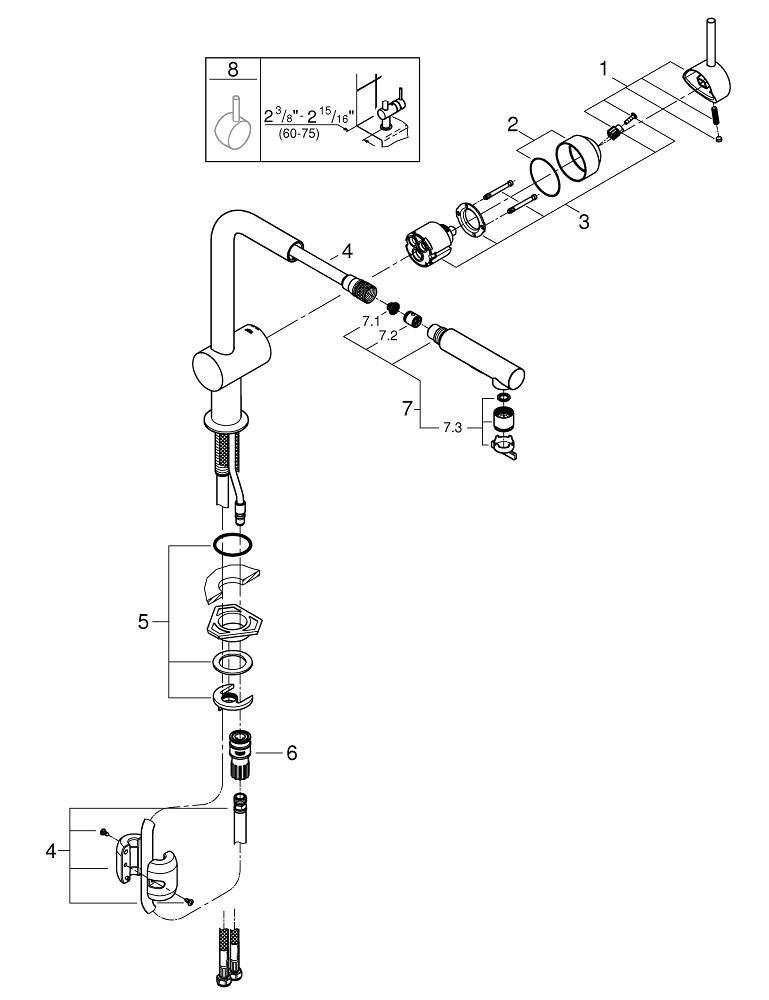 GROHE StarLight&reg; SuperSteel Single Handle Pull Out Kitchen Faucet 