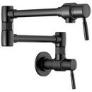 Two Handle Wall Mounted Pot Filler with 20" Dual Jointed Swing Spout in Matte Black