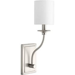 60W 1-Light 17 in. Wall Sconce in Brushed Nickel with Summer Linen Shade