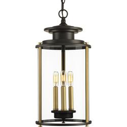 3-Light Outdoor Hanging Lantern with Candelabra Base in Antique Bronze