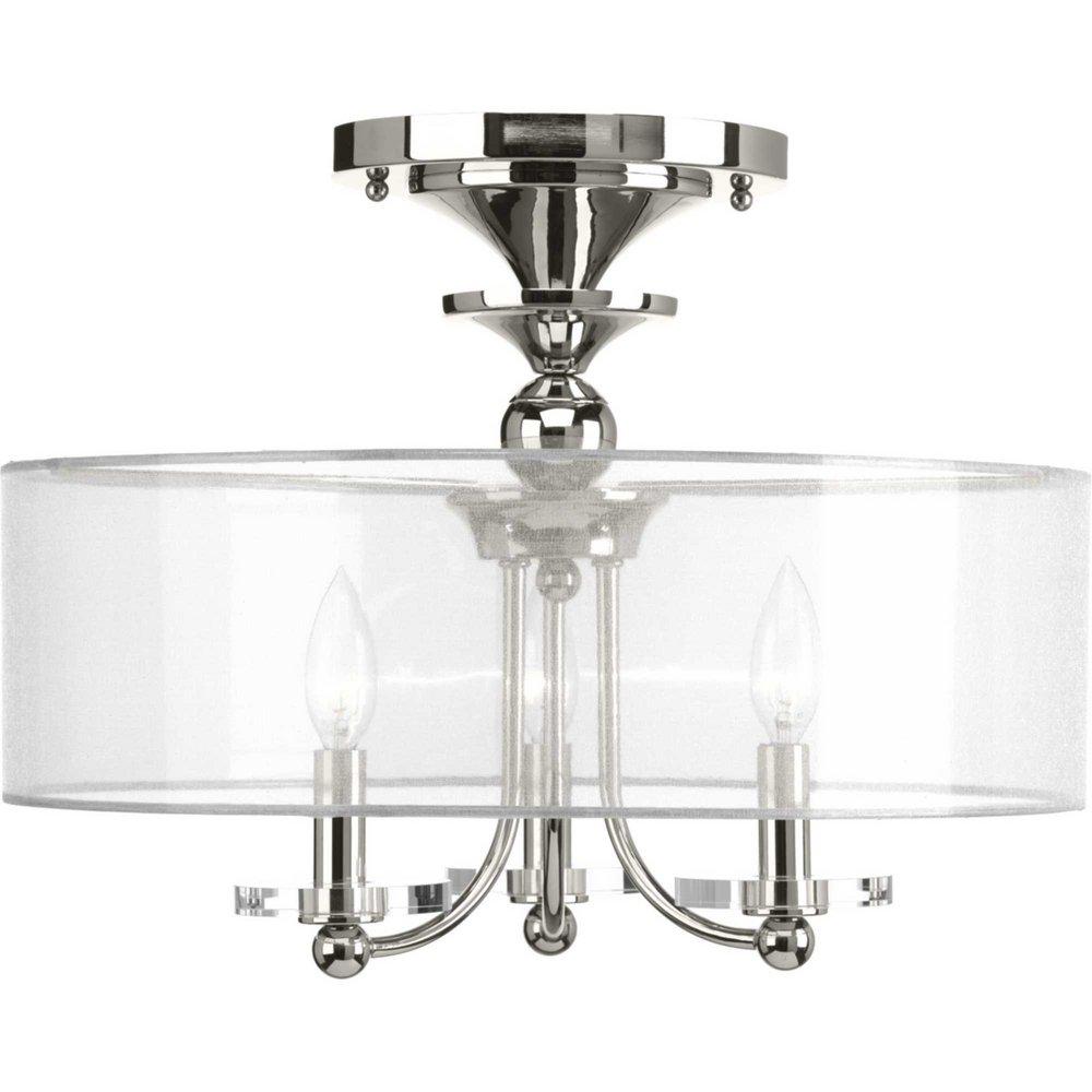Progress Lighting Polished Nickel 60W 3-Light Candelabra E-12 Incandescent Semi-Flush Mount Ceiling Fixture 