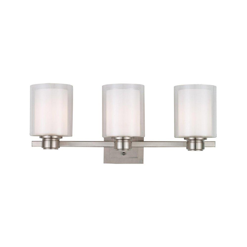 Design House Satin Nickel 25 in. 60W 3-Light Medium E-26 Bath Light with Clear Outer and White Inside Glass 