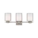 25 in. 60W 3-Light Medium E-26 Bath Light with Clear Outer and White Inside Glass in Satin Nickel