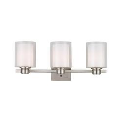 60W 3-Light Medium E-26 Vanity Fixture with Clear Outer and White Inside Glass in Satin Nickel