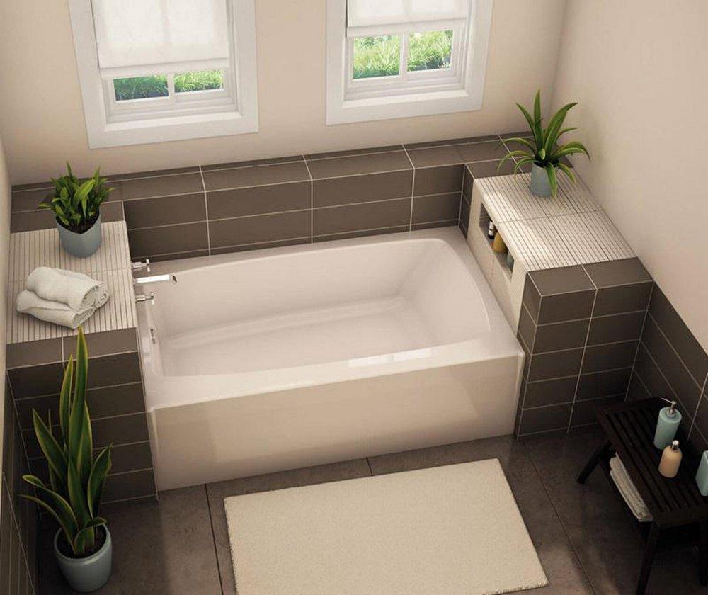 Aker by MAAX Biscuit 60 x 37 in. Fiberglass, Resin and Gelcoat Rectangle Alcove Bathtub with Left Drain 
