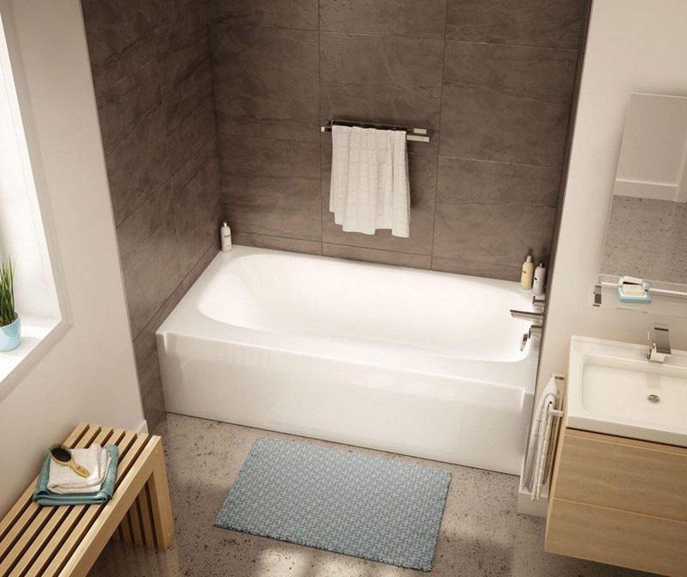 Aker by MAAX Bone 60 x 31-1/2 in. Fiberglass, Resin and Gelcoat Rectangle Alcove Bathtub with Left Drain 