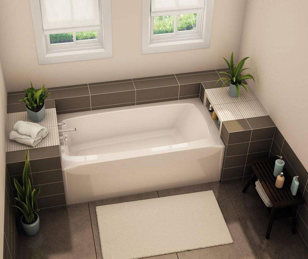 Aker by MAAX Biscuit 60 x 33 in. Fiberglass, Resin and Gelcoat Rectangle Alcove Bathtub with Right Drain 